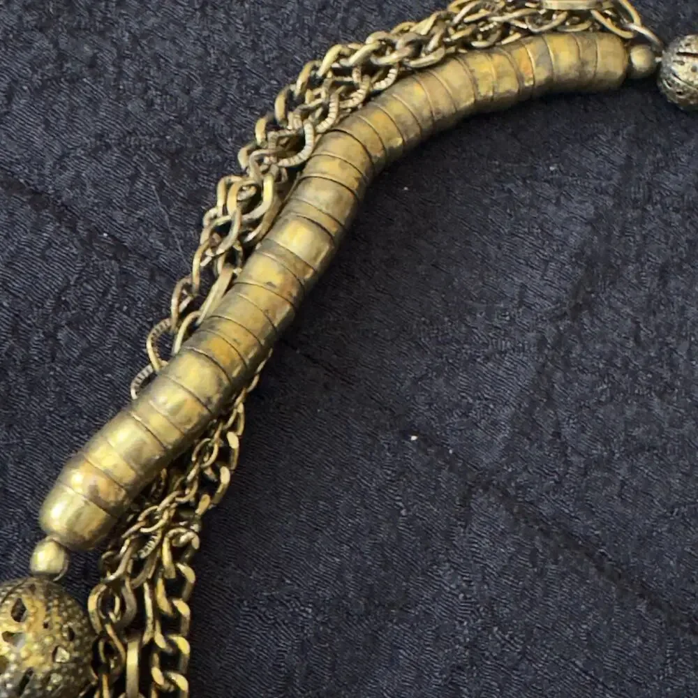 VNT Lariat Serpentine Tribal Statement Necklace Gold Multi Strand Tassel